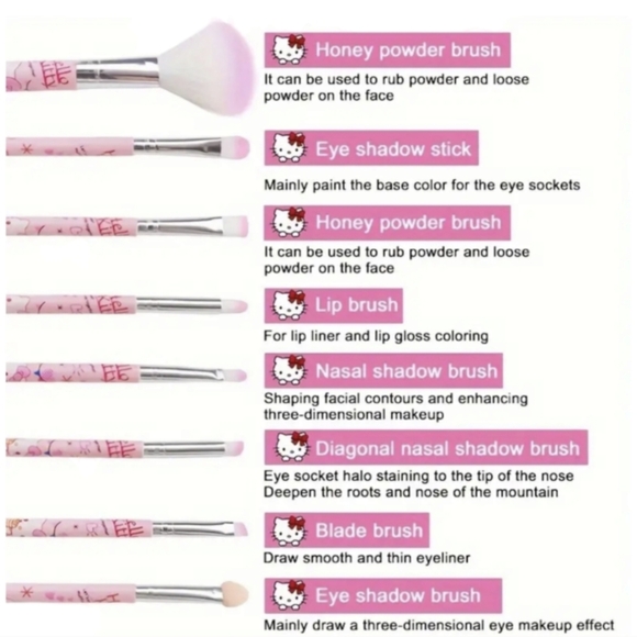 🆕8 Piece Hello Kitty Makeup Brush Set - Picture 6 of 9